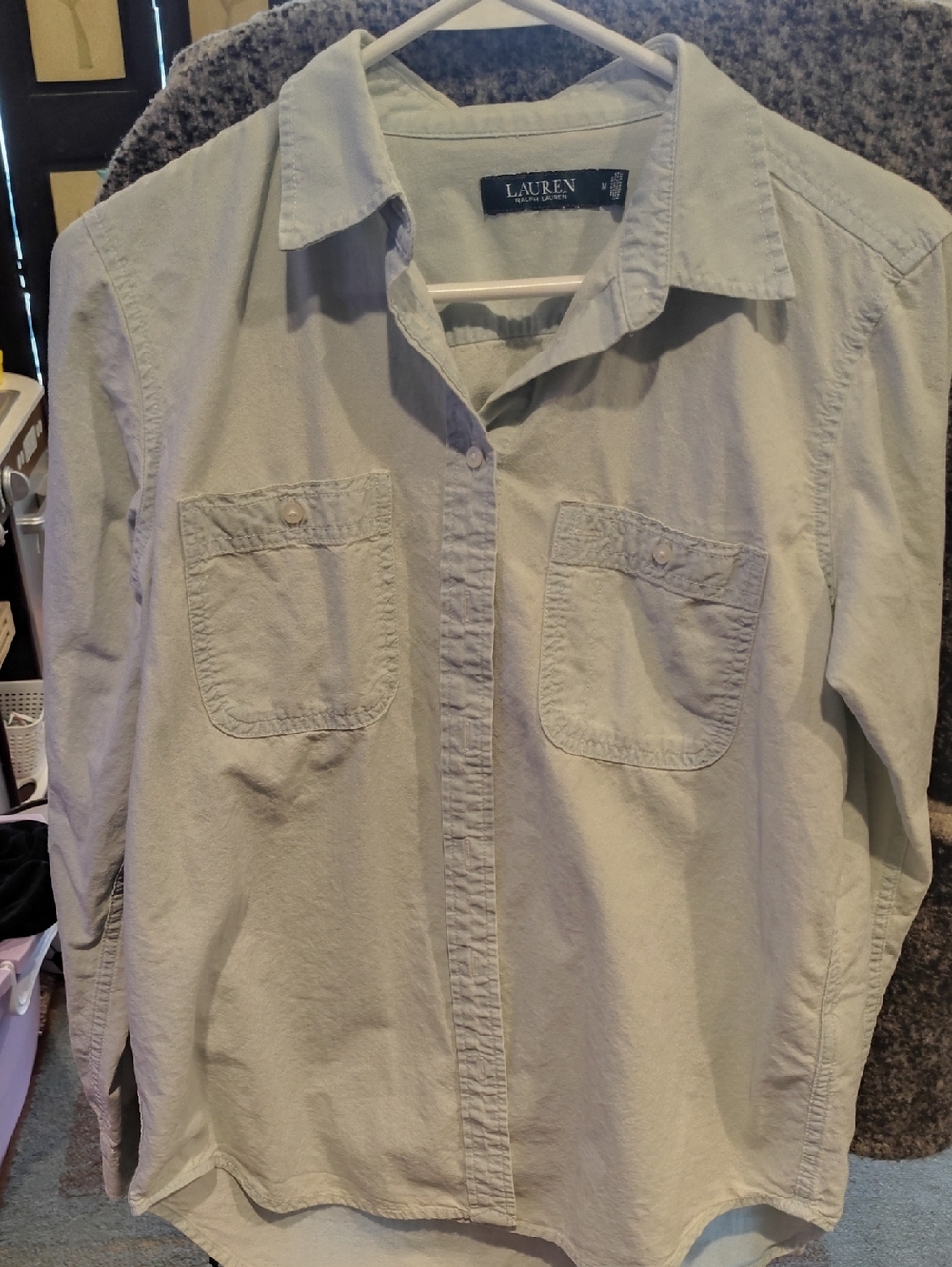 Lauren Ralph Lauren Women's Pale Gray Casual Button-Down Shirt